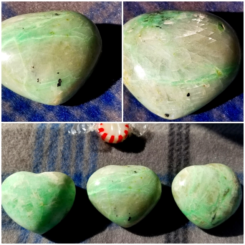 Rare Natural Green Moonstone hearts